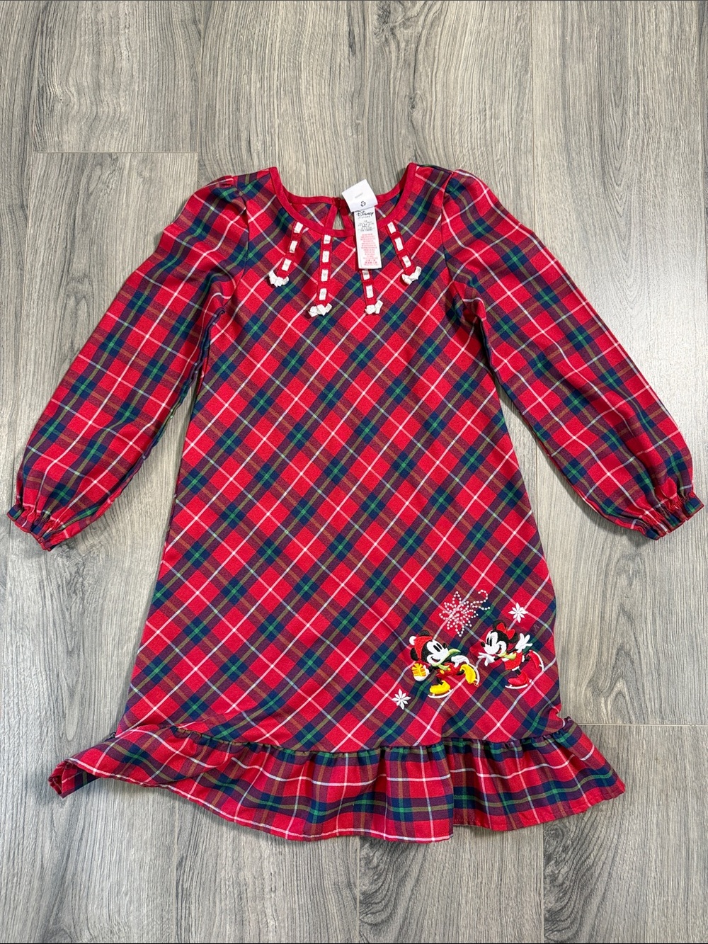 Disney Red Plaid Girls Nightgown with Mickey & Friends Embroidery